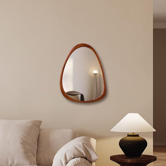 COOL2DAY Irregular Asymmetrical Wood Wall Frame Mirror, Abstract Decorative Odd Shaped Mirror for Living Room, Bedroom, Entryway, Bathroom - 28"x 22"