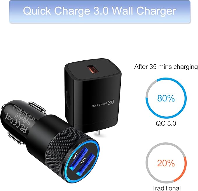 Car Charger Adapter+Quick Charge 3.0 Wall Charger Block Plug+6ft USB Type C Fast Charging Cable for Samsung Galaxy S25 S24 S23 S22 S21 S20 FE/Ultra/Plus 5G Note 20/10 Z Fold7/Flip7 A17 A35 A16 A15 A54