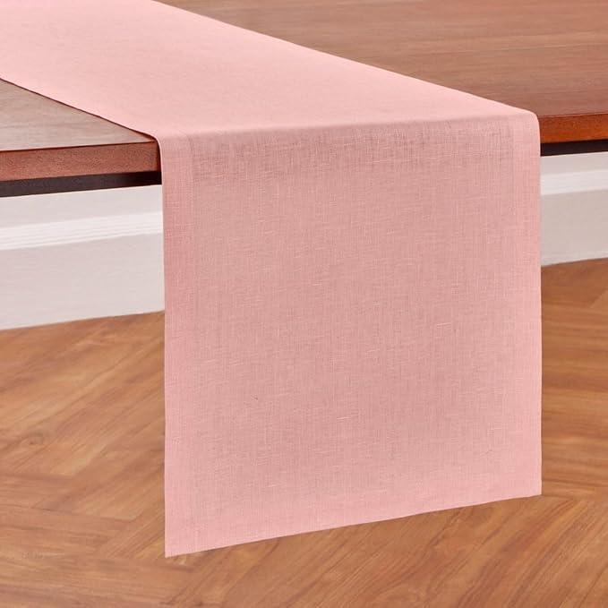 Solino Home Linen Table Runner 72 Inches Long - 100% Pure Linen Misty Pink Table Runner 14 x 72 Inch for Valentines, Spring, Easter - Diana Medium Weight