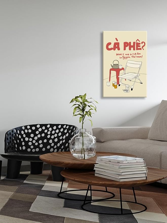 Framed Vintage Vietnamese Coffee Culture Wall Art Outdoor Folding Chair Tea Set Canvas Poster Meet Me At 5 Am In Saigon Vietnam Print Painting Minimalist Decor for Living Room Decoration 24x36inch