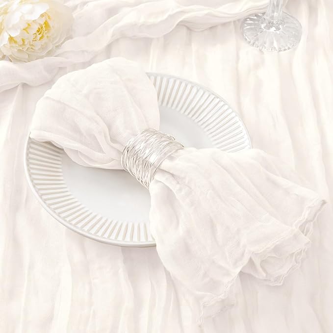 20 Pack Ivory White Cheesecloth Napkins Spring Cloth Napkins Set of 20 Dinner Napkins Bulk 21x21 Inches for Wedding Bridal Shower Baby Shower Valentine's Day