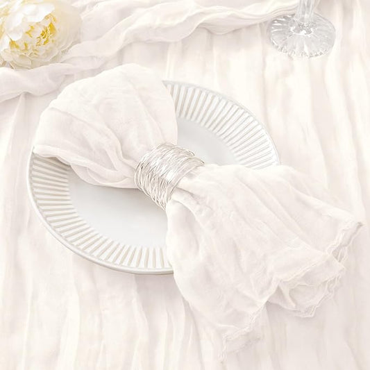 20 Pack Ivory White Cheesecloth Napkins Spring Cloth Napkins Set of 20 Dinner Napkins Bulk 21x21 Inches for Wedding Bridal Shower Baby Shower Valentine's Day