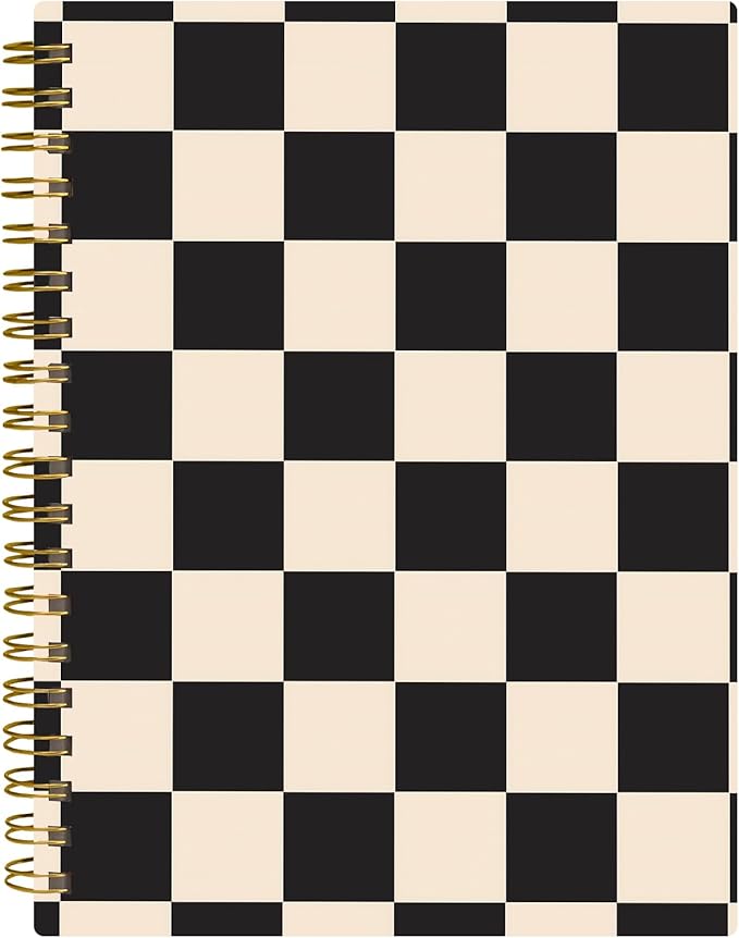 Spiral Journal Notebook,A5 Hardcover Lined Journals for Women 6 x 8.3 in,60 Sheets 120 Pages Thick Paper,Cute College Ruled Writing Notebook for Office Work School(Black Beige Plaid)