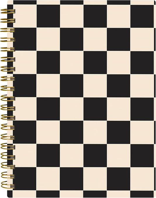 Spiral Journal Notebook,A5 Hardcover Lined Journals for Women 6 x 8.3 in,60 Sheets 120 Pages Thick Paper,Cute College Ruled Writing Notebook for Office Work School(Black Beige Plaid)