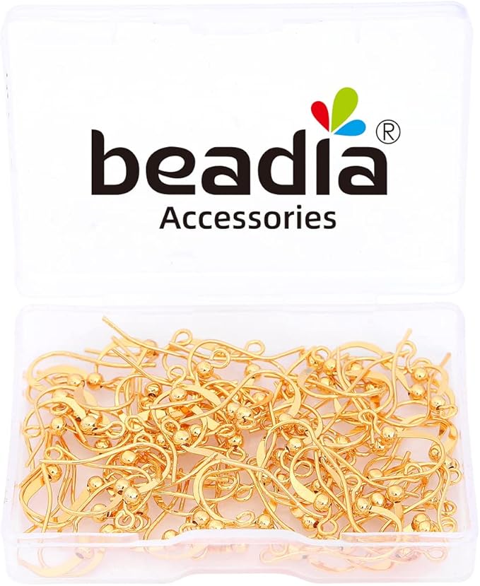 18K Gold Plated Earring Hooks 16x16mm 80pcs with Beads for Jewelry Making Findings