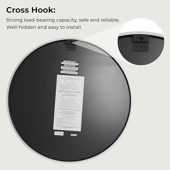 WallBeyond 28 Inch Round Wood Mirror, Large Circle Wooden Frame Wall Mirror for Bathroom, Living Room, Bedroom, Entryway (White)