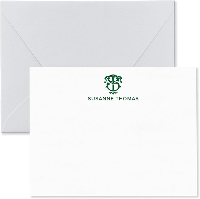 Fairmont & Grove Chic Interlocking 2 Letter Monogram Note Card and Envelope Stationery Set, Classic Monogrammed Personalized Stationary in Choice of Set Size and Colors (Monogram + Name)