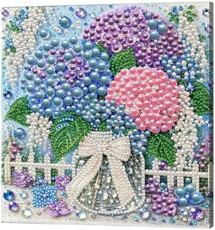 DIY Pearl Painting Kit for Adults, Hydrangea Flower Gem Art with Wood Frame, 20x20cm Pearl Diamond Craft, Floral Wall Decor Gift for Women, Beginners Relaxing Hobby Kit by Unknown