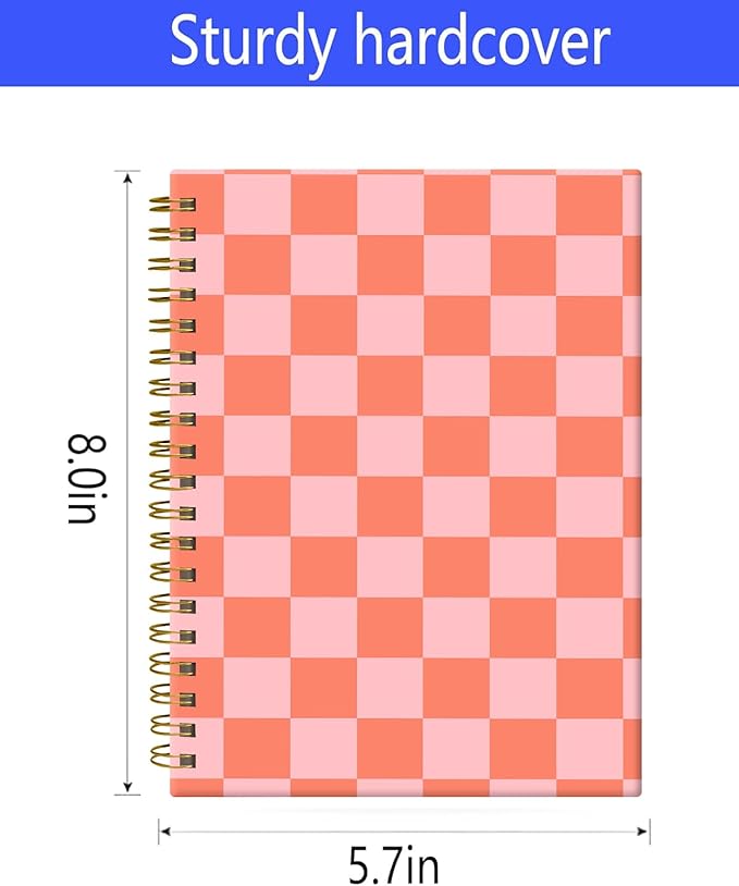 Spiral Journal Notebook,A5 Hardcover Lined Journals for Women 6 x 8.3 in,60 Sheets 120 Pages Thick Paper,Cute College Ruled Writing Notebook for Office Work School(Watermelon Red Checkerboard)