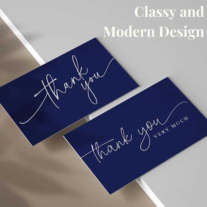 Thank You Cards | Bulk Greeting Cards | 100 Pack (Navy Blue)