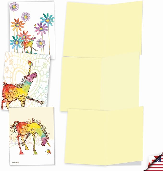 The Best Card Company Assorted Blank Greeting Card Box Set - Incl. 20 Cards + Envelopes - 10 Unique Designs - Perfect for Thank Yous, Invitations, More - Happy Unicorns AM7245OCB-B2x10
