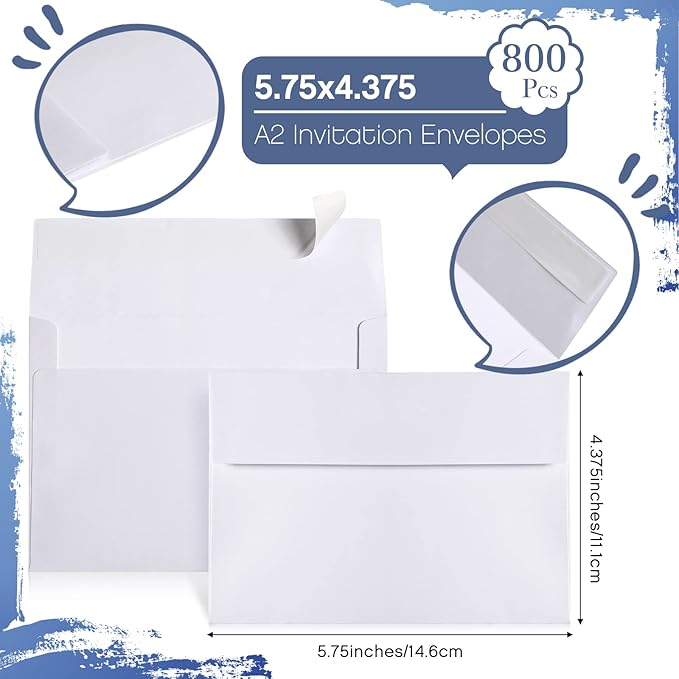 Fainne 800 Pcs White Envelopes Self Adhesive Printable Envelope Bulk for Invitation, Wedding, Baby Shower, Photography, Thank Note, Postcard, Greeting Card, Mailing, Graduation (A2 5.75 x 4.375 Inch)