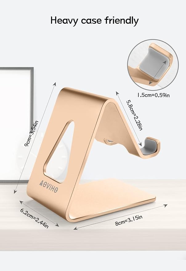 Desk Cell Phone Stand Phone Holder, Aluminum Phone Cradle Dock for iPhone17 16 15 14 13 12 pro Mini 11 X Xs max 8 7 6 6s Plus SE Samsung All Smart Phones, Rose Gold