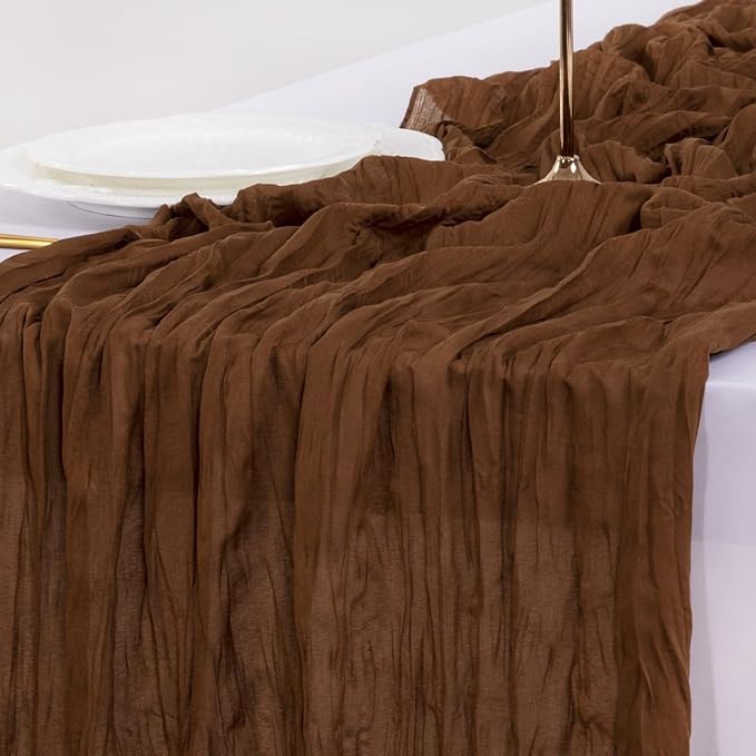 Socomi Brown Coffee Cheesecloth Table Runner Valentine's Day Boho Rustic Gauze 120 inch 10FT Cheese Cloth Runner for Wedding Party Baby Shower Birthday Home Decor Holiday Decorations