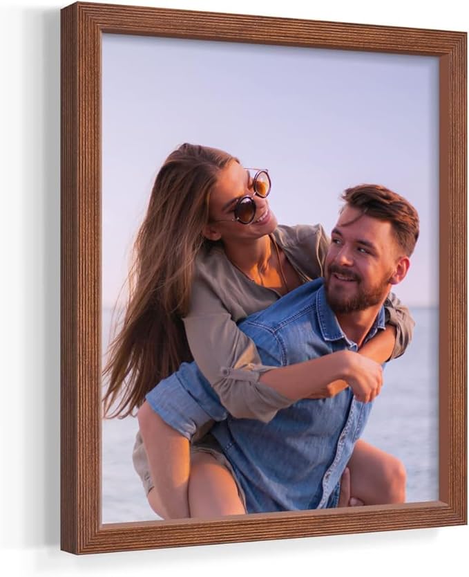 Renditions Gallery Set of 12, 8X10 Custom Photo Prints with Real Wood Picture Frames. Create Personalized Photos with Peel & Stick Photo Frames. Brown Frame