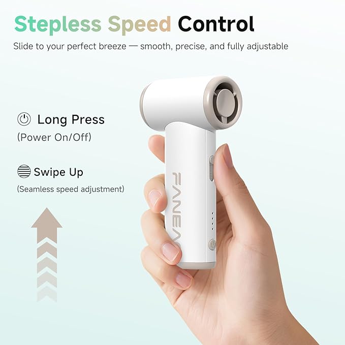 Mini Handheld Portable Fan - Brushless Motor, Ultra Slim, Stepless Control, Rechargeable 2500mAh Battery Up to 8 Hours, Pocket Electric Fan for Outdoor Travel & Office (Breeze White)