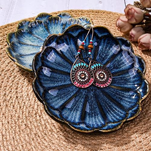 Ceramic Jewelry Tray Set of 2, 4.5'' Reactive Glaze Flower Trinket Dishes - Image 4