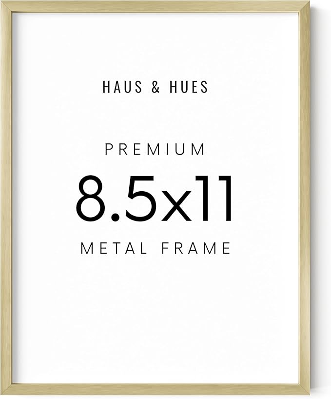 HAUS AND HUES 8.5x11 Gold Picture Frame - Modern Aluminum Wall Art Display - Lightweight 8.5x11 Frame for Documents, Certificates, Photos - Ready-to-Hang Vertically & Horizontally