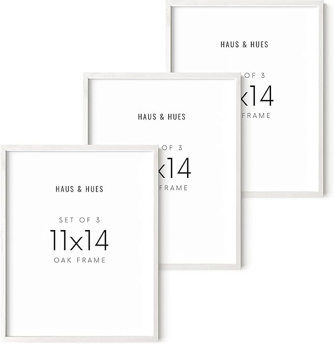 HAUS AND HUES White Oak Wood 11x14 Picture Frames - Set of 3, Gallery Wall Frames for Photos and Prints