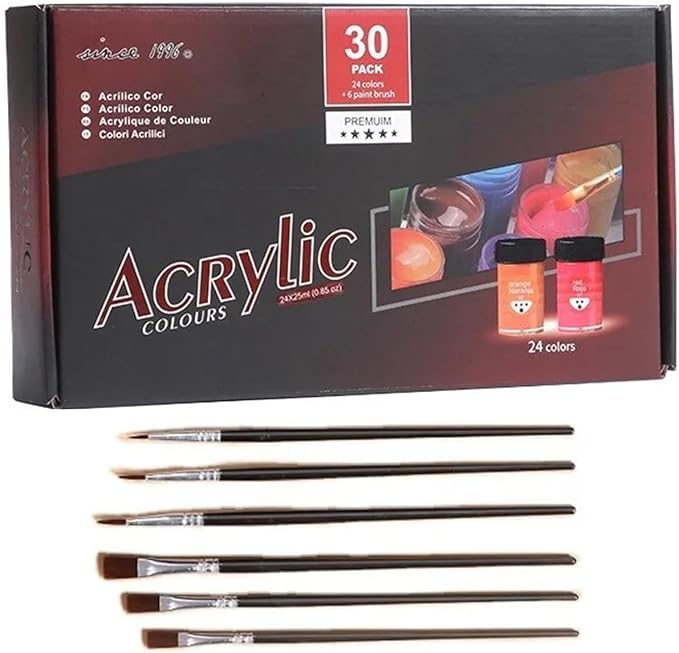 Acrylic Paint Set for Kids & Adults - Non Toxic Rich Pigments Artist Quality Great Color Jars Set for Professional Painting on Canvas, Wood, Fabric and More (24 Colors (0.8 Ounce Each)) MD-A11