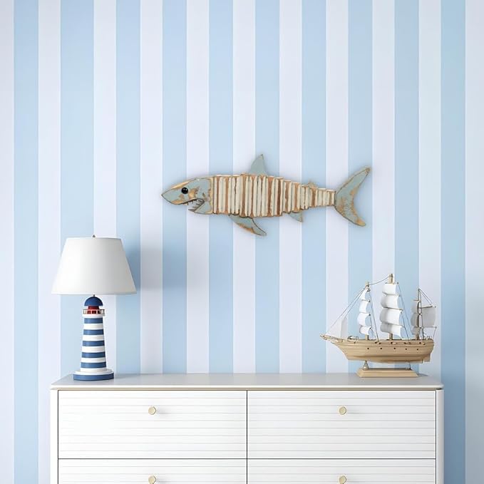 Mint Bucket Brands Driftwood Fish Nautical Wall Decor - 17" x 6. 5" Handmade Wooden Rustic Coastal Wall Art for Living Room, Bedroom, Office, Bathroom - Ocean Beach Decoration (Raya)