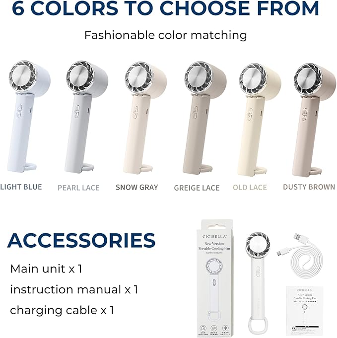 Mini Portable Cooling Handheld Fan Three-Speed Personal Small Desktop with Base Stand Type-C Charging Powerful Handheld Fan for Travel/Outdoor/Gifts/Makeup
