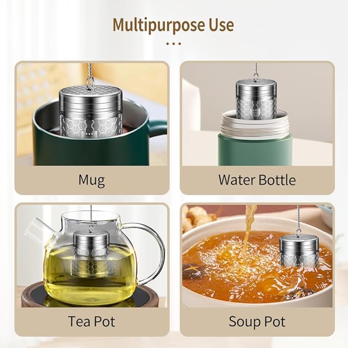 2 Pack 316 Stainless Steel Tea Infuser for Loose Leaf Tea with Drip Trays, Extra Fine Mesh Tea Infuser, Loose Leaf Tea Steeper for Black Tea, Rooibos, etc (2 Pack - Large)