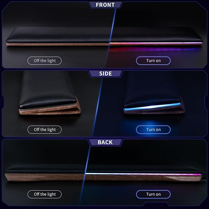 COLORCORAL Wrist Rest for Computer Keyboard Ergonomic RGB Walnut Wooden Wrist Pad with Memory Foam Gaming Wrist Support for Typing Pain Relief Comfort for Office, Gaming, Computer