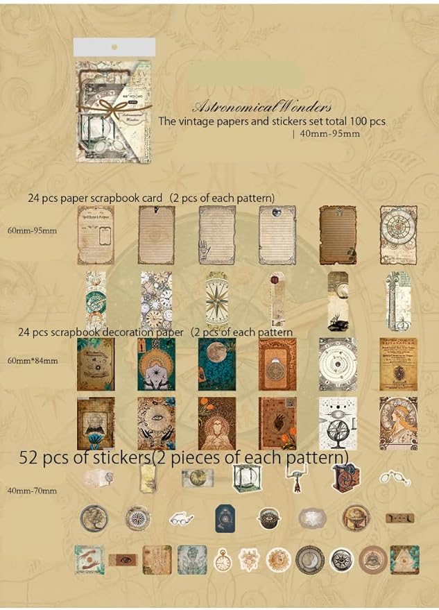 Alideco 100pcs Vintage Scrapbook Supplies Pack for Art Journaling Bullet Junk Journal Planners DIY Paper Stickers Craft Kits Notebook Collage Album Aesthetic Cottagecore Picture Frames (tianwenqiguan)