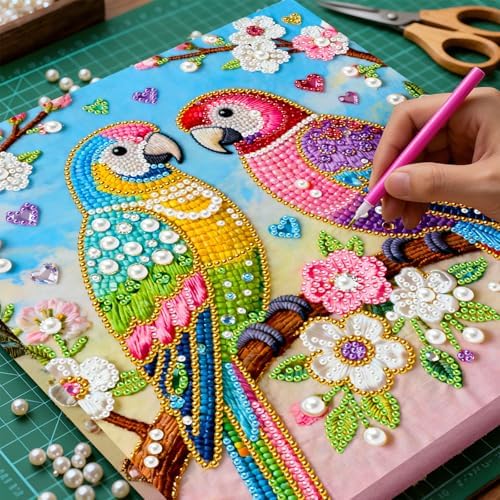 ARTopet DIY Pearl Painting Kit with Frame Gemstone Pearl Diamond Dots Beads Canvas Art Craft for Adult Beginners Display for Tabletop and Wall Mounting Home Decor-Parrot - Image 2