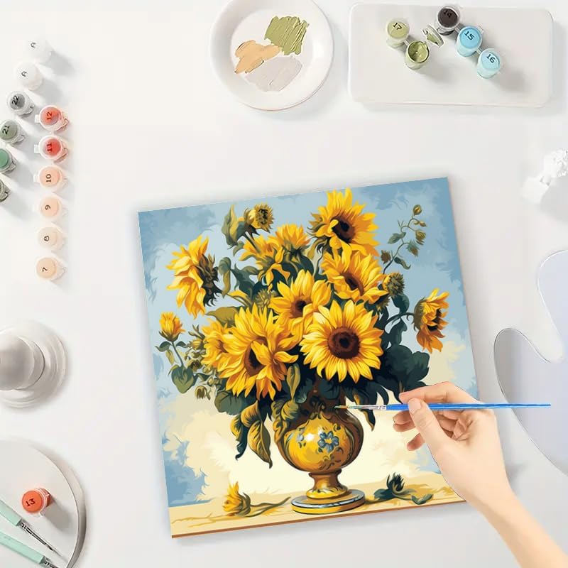 TAOPAOLAB Floral Still Life Digital Painting Kit for Adults - DIY Sunflowers in Vase Oil Painting on Canvas 7.87x7.87in, Framed Acrylic Paint Kit, Good for Beginners, Home Decor or Gift Artwork - Image 3