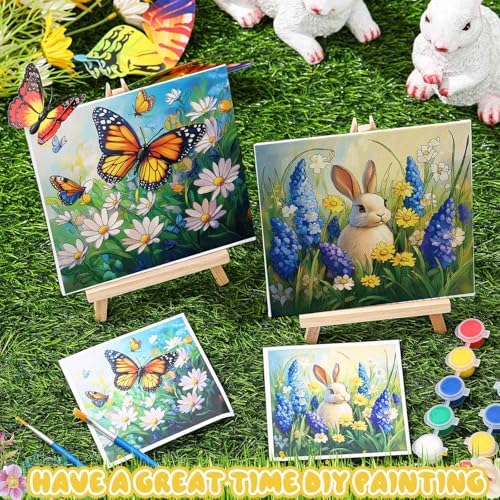 Tenceur 12 Sets Pre Drawn Canvas to Paint Adult Stretched Coloring Painting Canvas Panels with Design Easel and Brushes for Party Supplies Beginner Favor(Garden) - Image 4