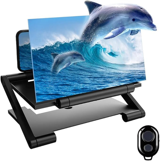 Mobile Phone Magnifier Screen, 3D HD Magnifying Projector Screen Enlarger, Foldable Phone Stand with Screen Amplifier for Movies Videos Gaming, Compatible with All Smartphones (Black Liftable, 8inch)