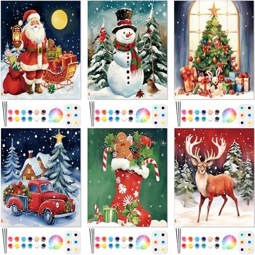 Dinifee 6 Pack Pre Drawn Canvas for Painting Pre Printed Canvas Kit 8 x 10 Inch Stretched Cotton Paint and Sip Set for Adults Couple Party Graduation Summer Date Night(Christmas Day) by Dinifee