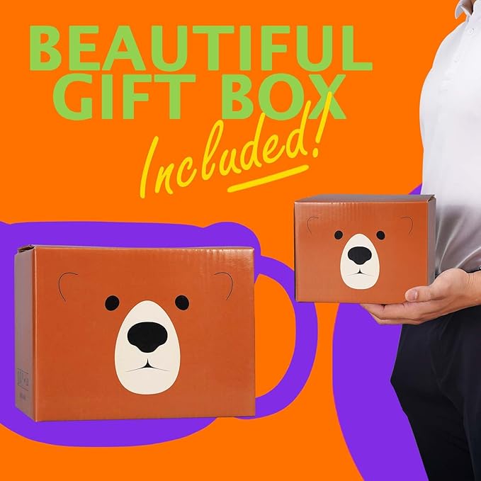 Bear Mug 14 oz Ceramic Coffee Mug 3D Porcelain Tea Cup for Women & Men - Kawaii Bear Gifts for Christmas, Housewarming, Birthday - Brown