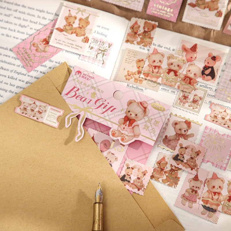 Alideco 120pcs Scrapbook Stickers Vintage Cute Little Bear Gift Scrapbooking Junk Journal Crafts Embelishment Decoration Stickers (xiaoxiongliwu) - Image 2