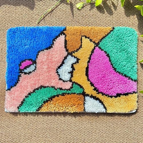 MeoobkCraft Cat Language of Love for Latch Hook Kits for Adults Beginners Abstract Art Pre-Printed Latch Hook Rug Kits Embroidery Cross-Stitch for Home Home Decoration 23.6 x 23.6in - Image 2
