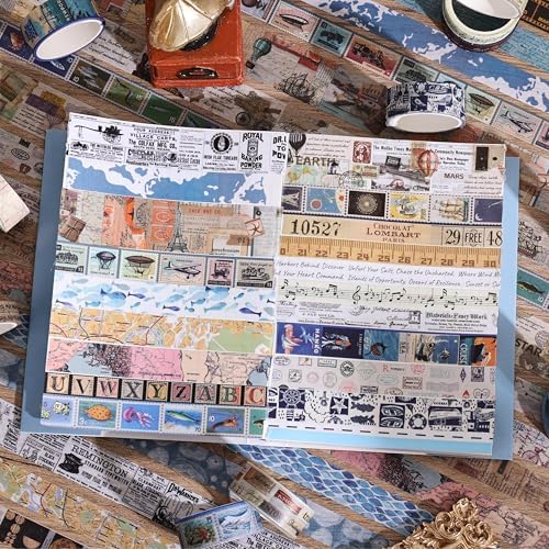 38 Rolls Vintage Washi Tape Set, Vintage Travel Stamp Map Scenery Art Letter Writable Decorative Tapes for Scrapbooking , Junk Journal Supplies, Bullet Journaling 5-25mm Wide 9.84ft long/Roll - Image 7