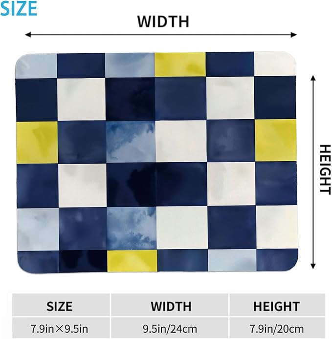 Rusenbao Cute Blue Checkered Mouse Pad, Cool Small Mouse Pads for Desk, Checkered Office Supplies, Gaming Mousepad for Non-Slip Base, Computer, Office, Laptop, 9.5x7.9 Inch
