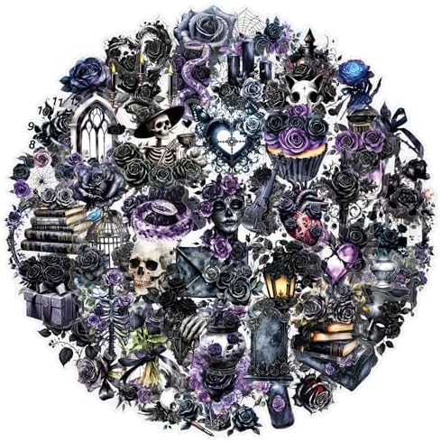 50Pcs Vintage Stickers,Waterproof Transparent PET Aesthetic Decorative Scrapbooking Supplies for Adult Card Making Letters Planner Journaling Junk Journal DIY Water Bottles Art Craft.Black Rose by Bestartsuppliesforyou