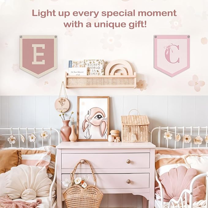 Lacama Pink Initial Personalized Preppy Banner, Baby Shower Decor Gifts, Wall Decor for Women Teen Girl, Vintage Room Decor Toddler Room Bedroom Playroom Front Door Birthday Gift(E)