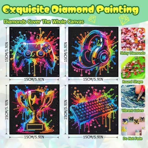 ICYANART 4 Pack Egame Diamond Art Painting Kits for Kids 6x6 Inch - Image 3