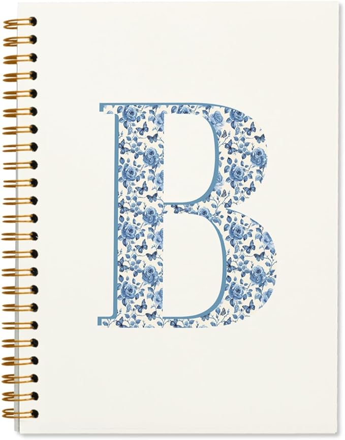 Blue Cute Initial Notebook Journal Diary Libretas Escolares B, Preppy Cute Aesthetic Personalized Notebook Gifts for Women Teen Girls Kids,Preppy Blue Aesthetic School Supplies for Girls 5.5x8.3