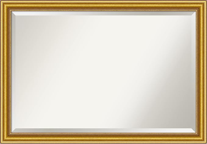 Amanti Art Gold Wall Mirror 28x40 Townhouse Gold Rectangle Bathroom Mirror for Wall Decor Living Room, Large Traditional Wood Frame, Hangs Horizonally and Vertically, Bathroom Decor, Beveled Edge