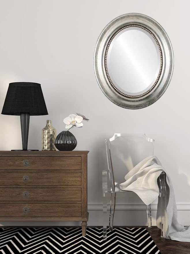 OVALCREST Oval Beveled Wall Mirror for Home Decor - Heritage Style - Silver Leaf with Brown Antique - 23x29 Outside Dimensions