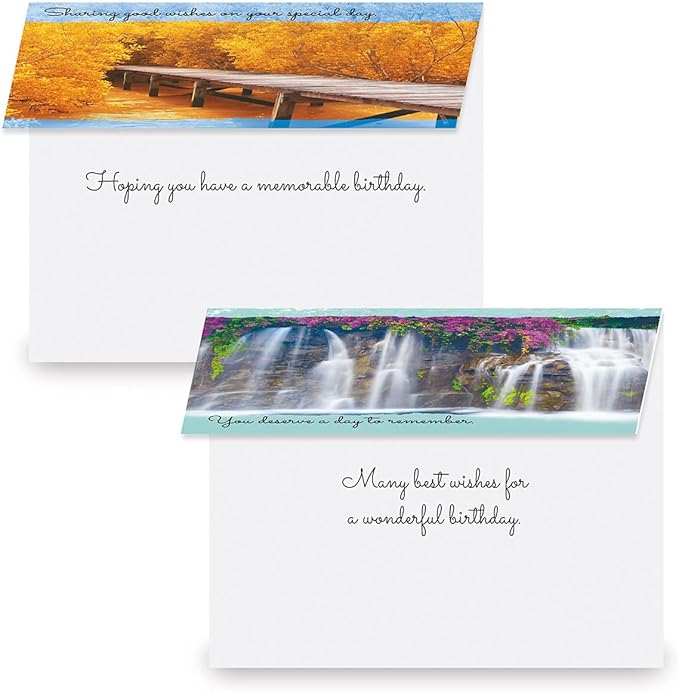 Current Scenic Inspirations Happy Birthday Greeting Card Set - Value Pack of 20 Cards With White Envelopes, 10 Designs, Large 5" x 7" Assortment