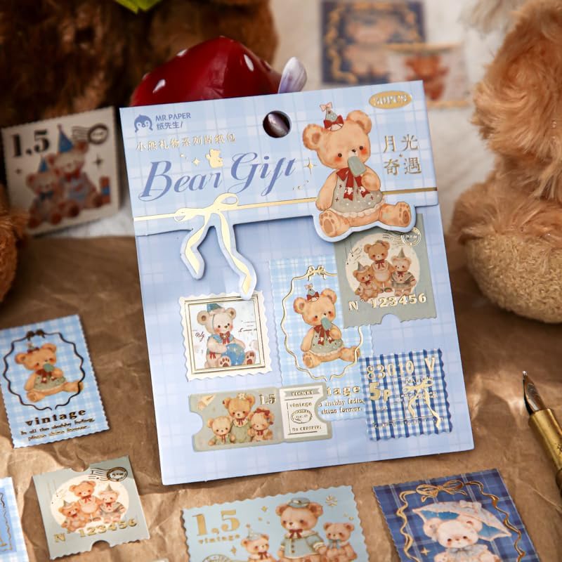 Alideco 120pcs Scrapbook Stickers Vintage Cute Little Bear Gift Scrapbooking Junk Journal Crafts Embelishment Decoration Stickers (xiaoxiongliwu) - Image 6