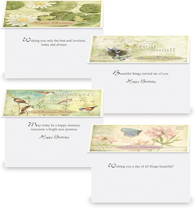 Current Nature's Sanctuary Happy Birthday Greeting Card Set - Value Pack of 20 Cards With White Envelopes, 10 Designs, Large 5" x 7" Assortment
