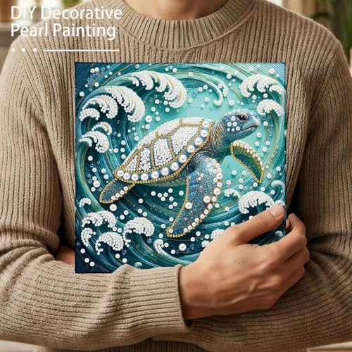 LQCrafK DIY Pearl Art Painting Handcraft Kit for Adults Beginners with Tools and Framed Painting, Creative Design,Self-Adhesive, Healing Stress-Relieving Home Wall Decoration-Sea Turtle - Image 3