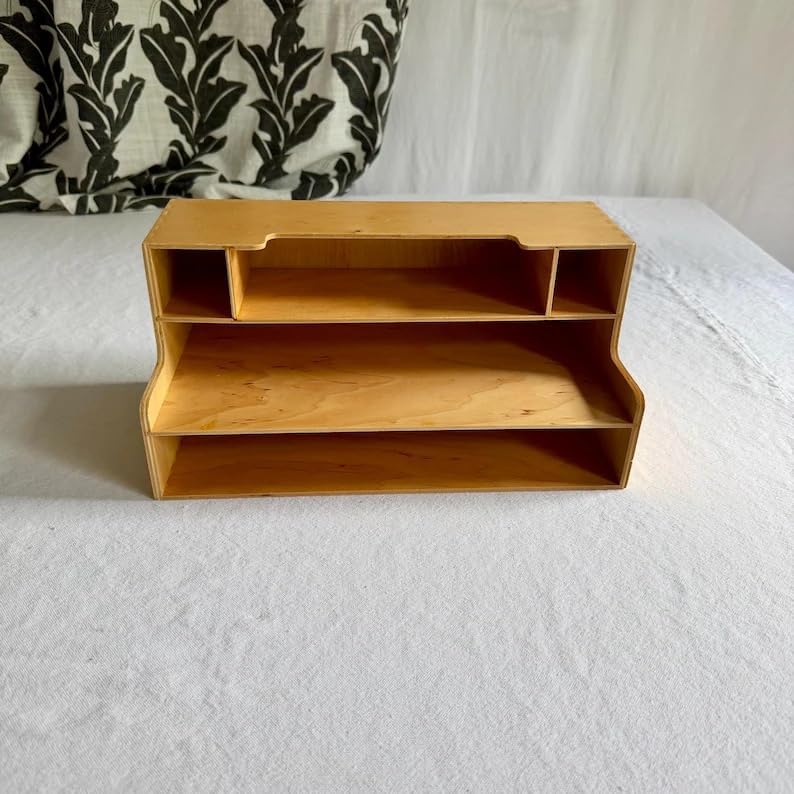 Natural Wood Desk Organizer, Multi-Compartment Desktop Storage Caddy, Modern Minimalist Office Supplies Holder for Pen Paper Stationery, Home Office School Organization - Image 3